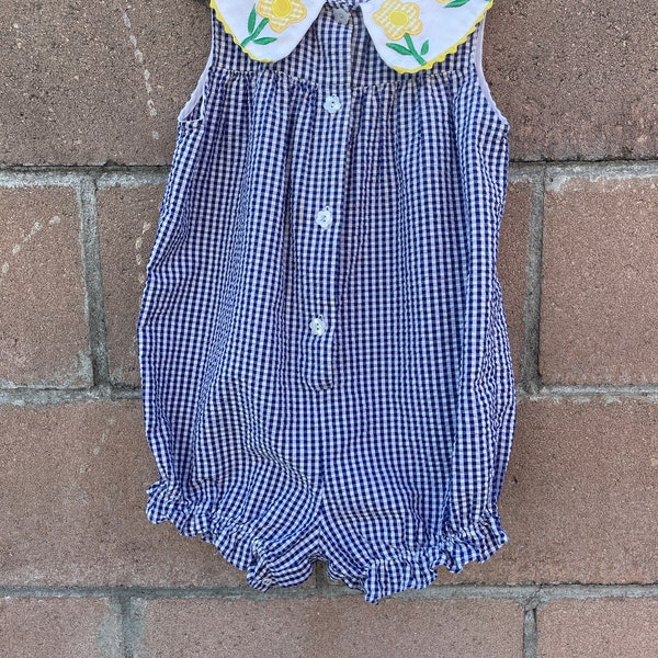 VTG Samara Romper Sz 4Y  Yellow Flowers Blue Gingham Summer Suit