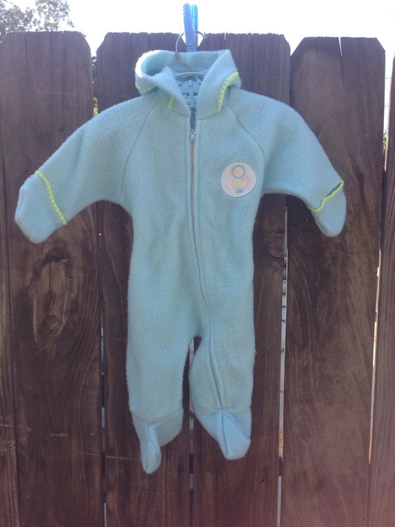 VTG Baby Hooded Sleeper Blue Duck Sz 0-9M Snow Su… - image 1