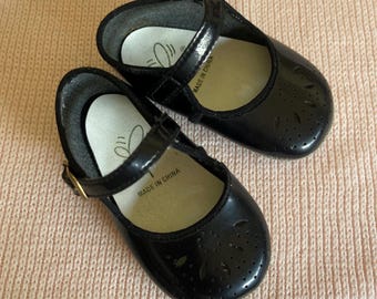 VTG Goldbug Baby Girl Mary Jane Dress Crib Shoes Black Sz 1