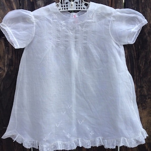 VTG Baby Girl White Sheer Dress Hand Made Philippine Christening Lace