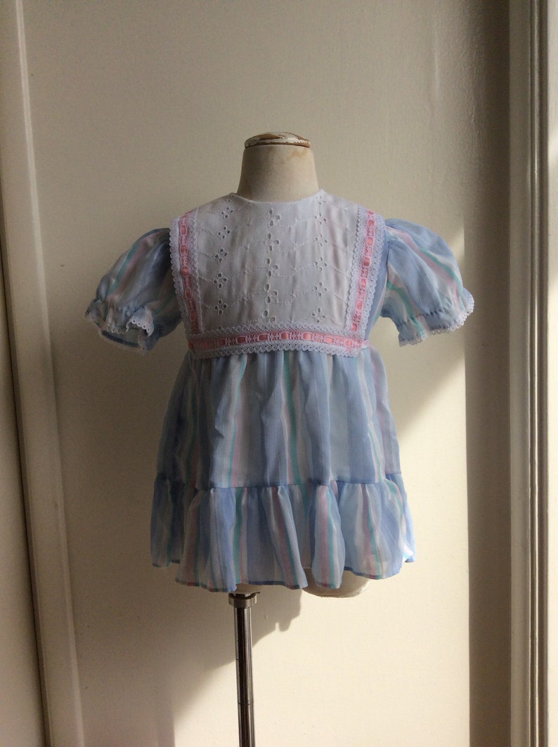 Vintage Demi Lass Girl Dress Blue Stripes Sz 2-3T