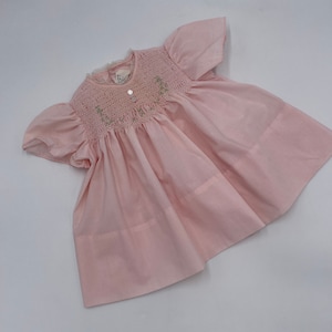 Vintage Dress Smocked Front Flowers Lace Sz 3/6M
