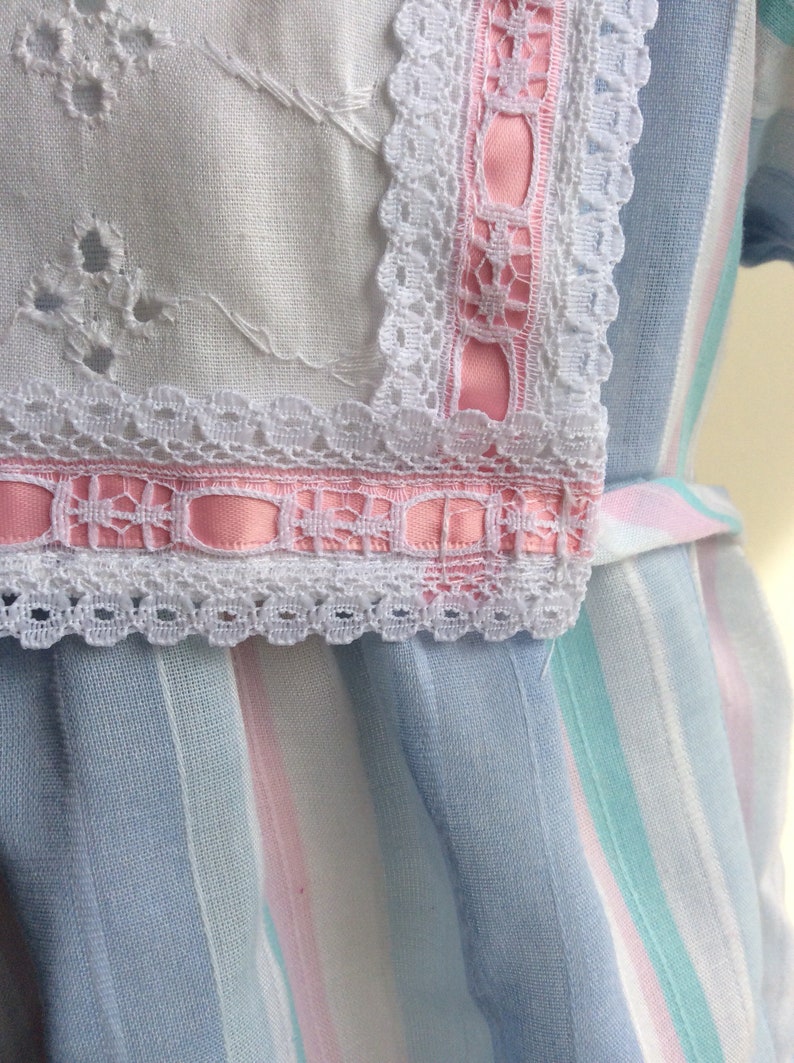 Vintage Demi Lass Girl Dress Blue Stripes Sz 2-3T