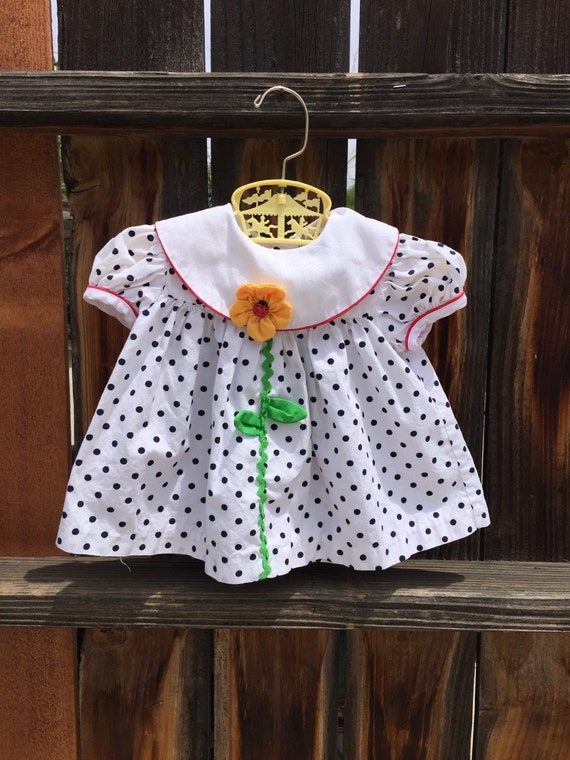 VTG Baby Girl Dress Sun Flowers Poka Dots Sz 6-9M - image 1