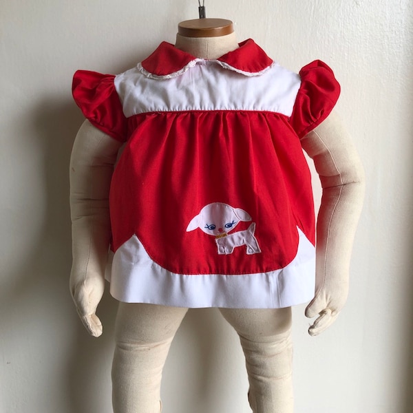 Vintage Baby Girl Dress Puppy Dog Sz 0-6M