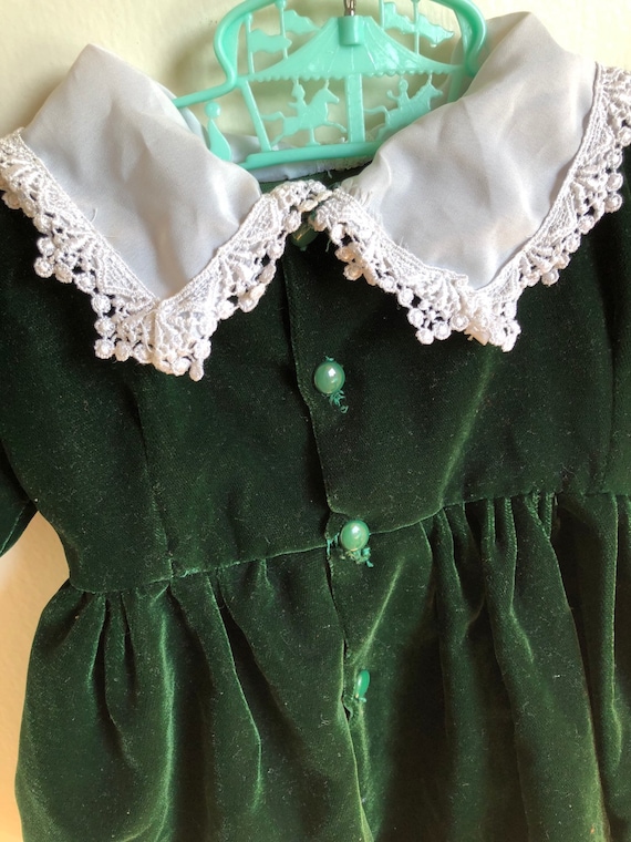 Vintage Baby Girl Velvet Green Dress Handmade Sz 12M - Gem