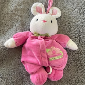Vintage Kind von Mine Carter's Bunny Rabbit Pink Blume Plüschtier Musical Pull String