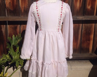VTG Bryan Girl Dress Sz 6X White Red Pokadots Flowers Lace
