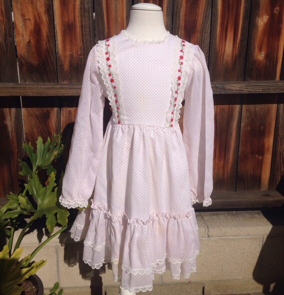 VTG Bryan Girl Dress Sz 6X White Red Pokadots Flo… - image 1