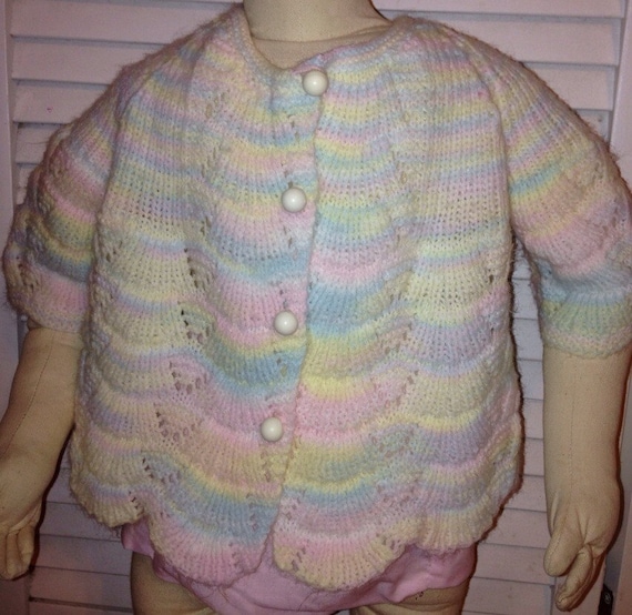 Baby Handmade Grandma Sweater Pastel Pink Blue Ye… - image 1