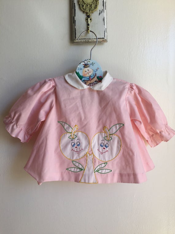 VTG Baby Girl Dress Shirt Sz 12M Pink Apple Tree