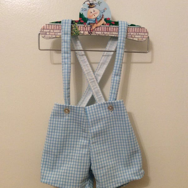 VTG Blue White Shorts Suspenders Dressy Summer Sz 6-12M