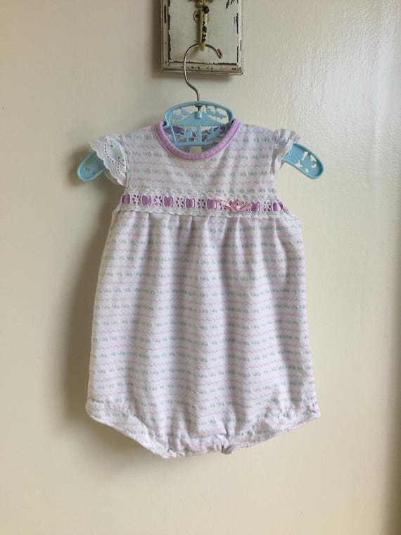 VTG Baby Girl Romper Sz 6-9M Purple White Summer