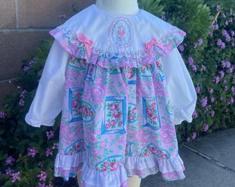 Vintage Baby Girl Floral Dress Sz 6/12M Pink Lace Roses
