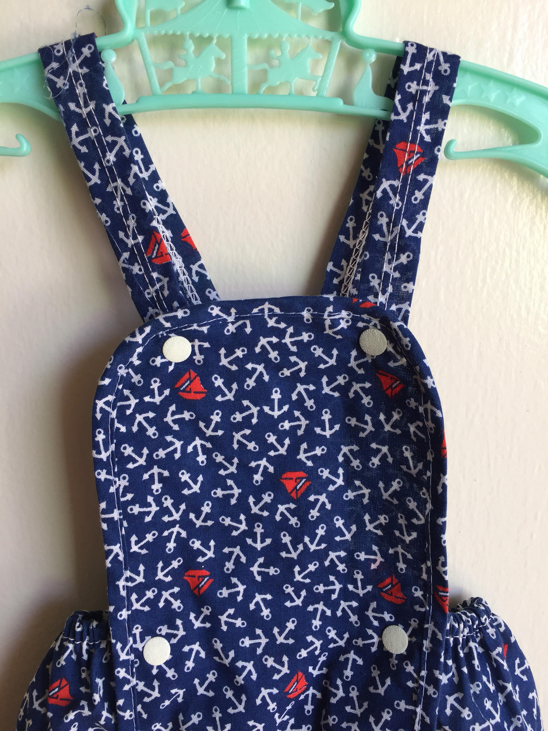 VTG Lily Kids Overall Romper Blue Nautical Ancors Sail Boats Sz 6