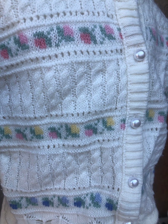Vintage Sweater Skirt Set Knit Flowers Sz 24M - image 3