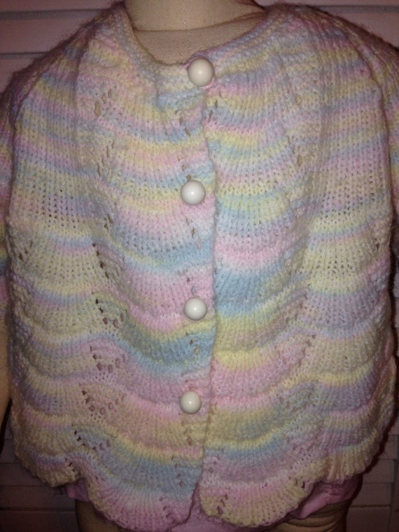 Baby Handmade Grandma Sweater Pastel Pink Blue Ye… - image 2