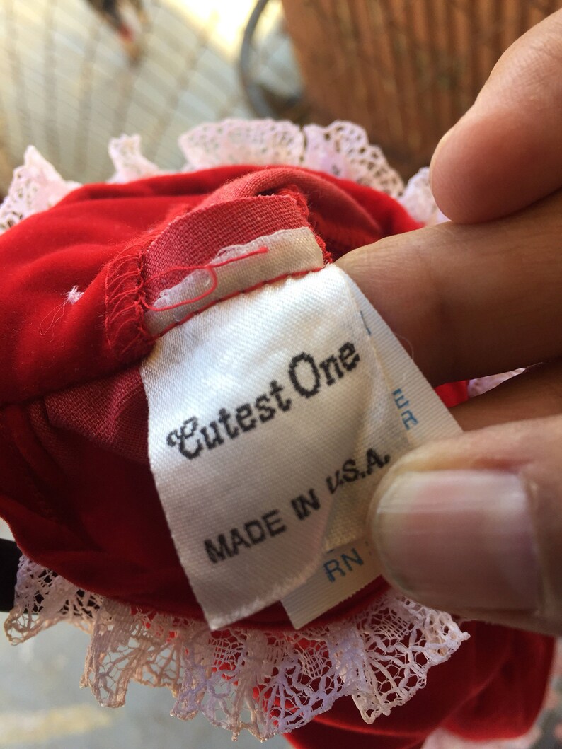 VTG Cutest One Christmas Holiday Dress Red White Velvet Sz 0-6M