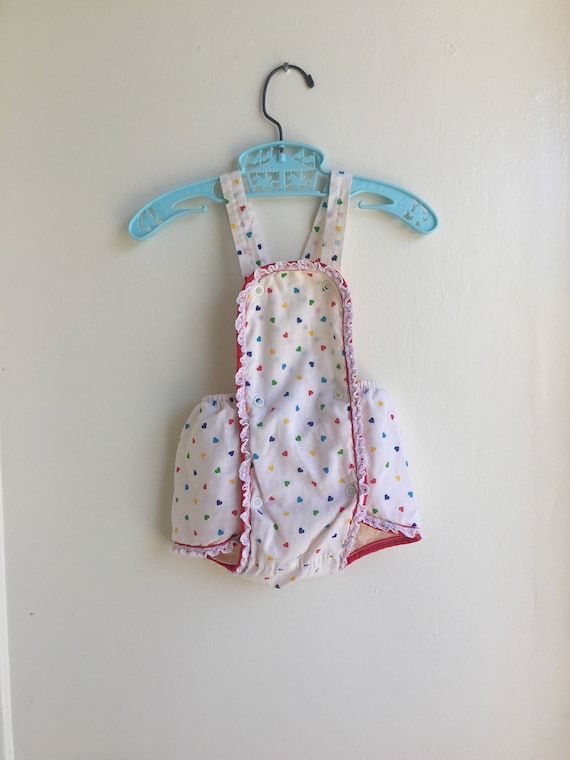 Vintage Baby Girl Romper Hearts Plastic Pants Sz … - image 1