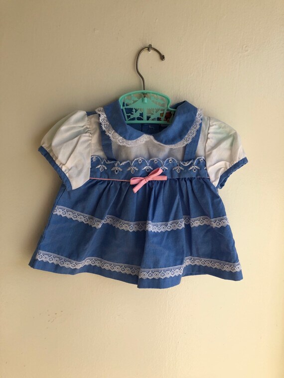 Vintage Fisher Price Baby Girl Dress Blue Lace Sz… - image 1