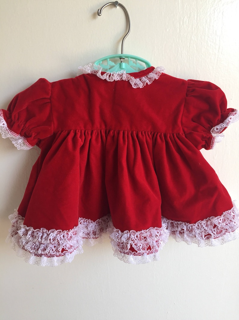 VTG Cutest One Christmas Holiday Dress Red White Velvet Sz 0-6M