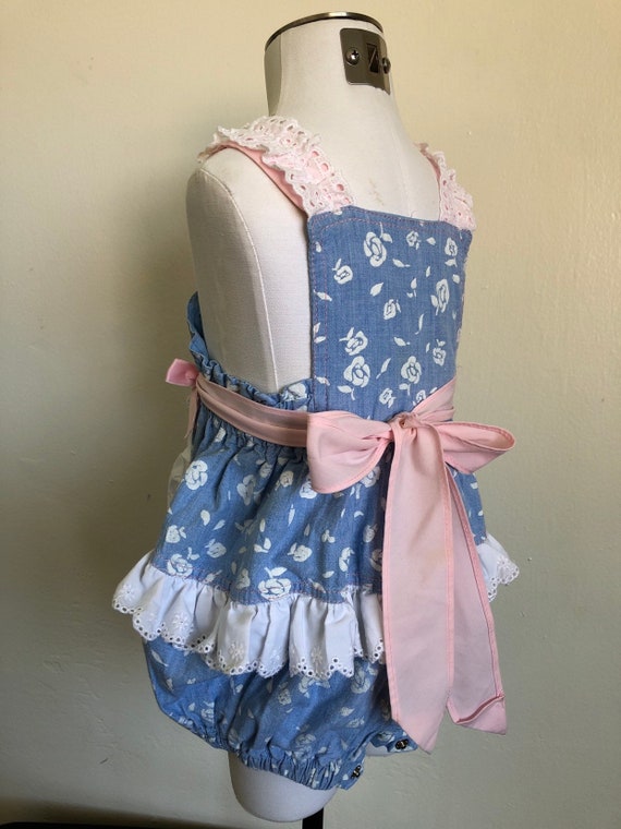 Vintage Floral Romper Overalls Lace Sz 6-12M - image 3