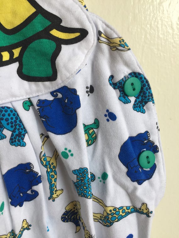 VTG All Mine Baby Boy Overalls Romper Turtle Zoo … - image 5