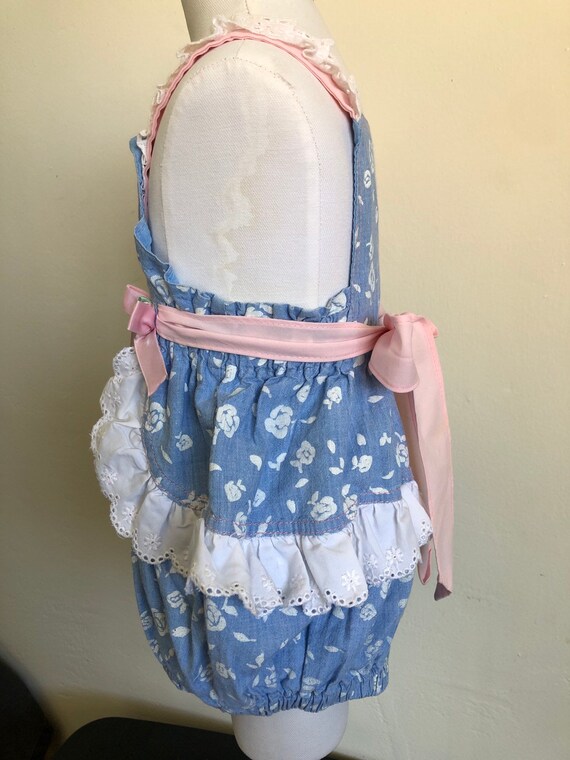 Vintage Floral Romper Overalls Lace Sz 6-12M - image 7