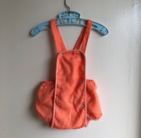 Vintage Baby Overalls Orange Plastic Pants Sz 36M Gem