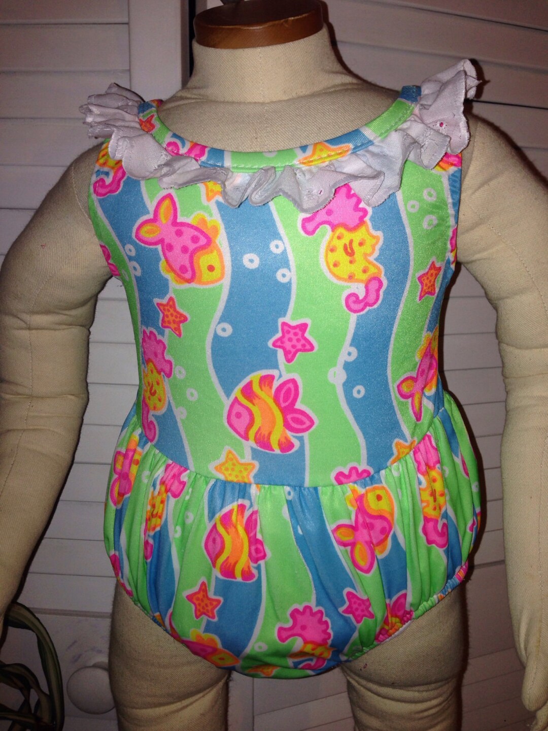 Carter's Baby Girl Bathing Suit Swimsuit Fish Sz 18M Blue Green Ruffles