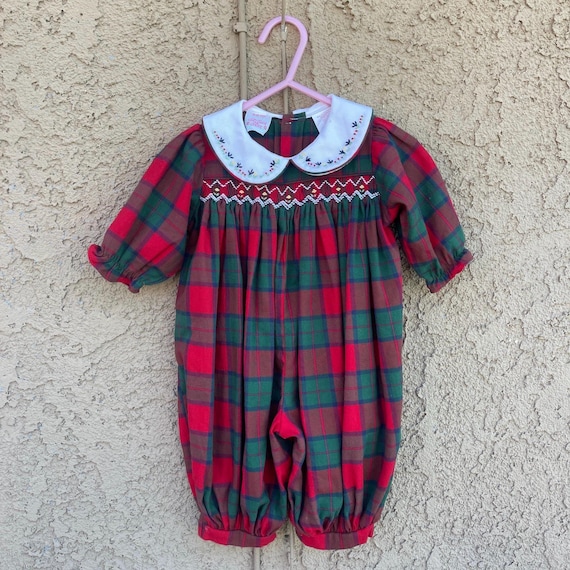 Vintage Allison Ann Romper Plaid Pants Christmas Holiday Party Sz 0/3M