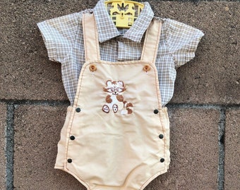 Mono vintage para bebé niño, pantalones de plástico con diseño de mapache marrón, talla 0-3 M