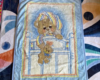 Vintage Super Baby Blanket Sleepy Teddy Beddy Bear Crib