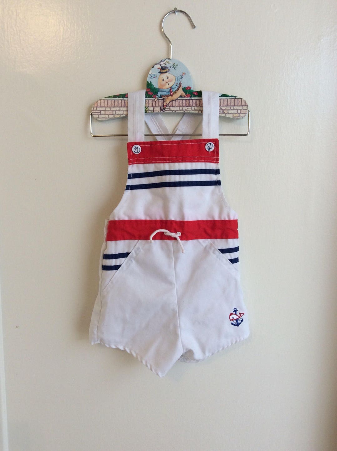 VTG Rob Roy Baby Sailor Overalls Shorts Sz 12-24M Red White Blue Whale ...