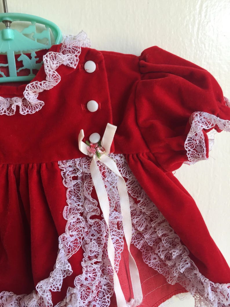 VTG Cutest One Christmas Holiday Dress Red White Velvet Sz 0-6M