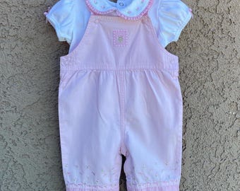 Vintage Carter’s Pink Rosebuds Overalls Set Pants Shirt Sz 3/6M
