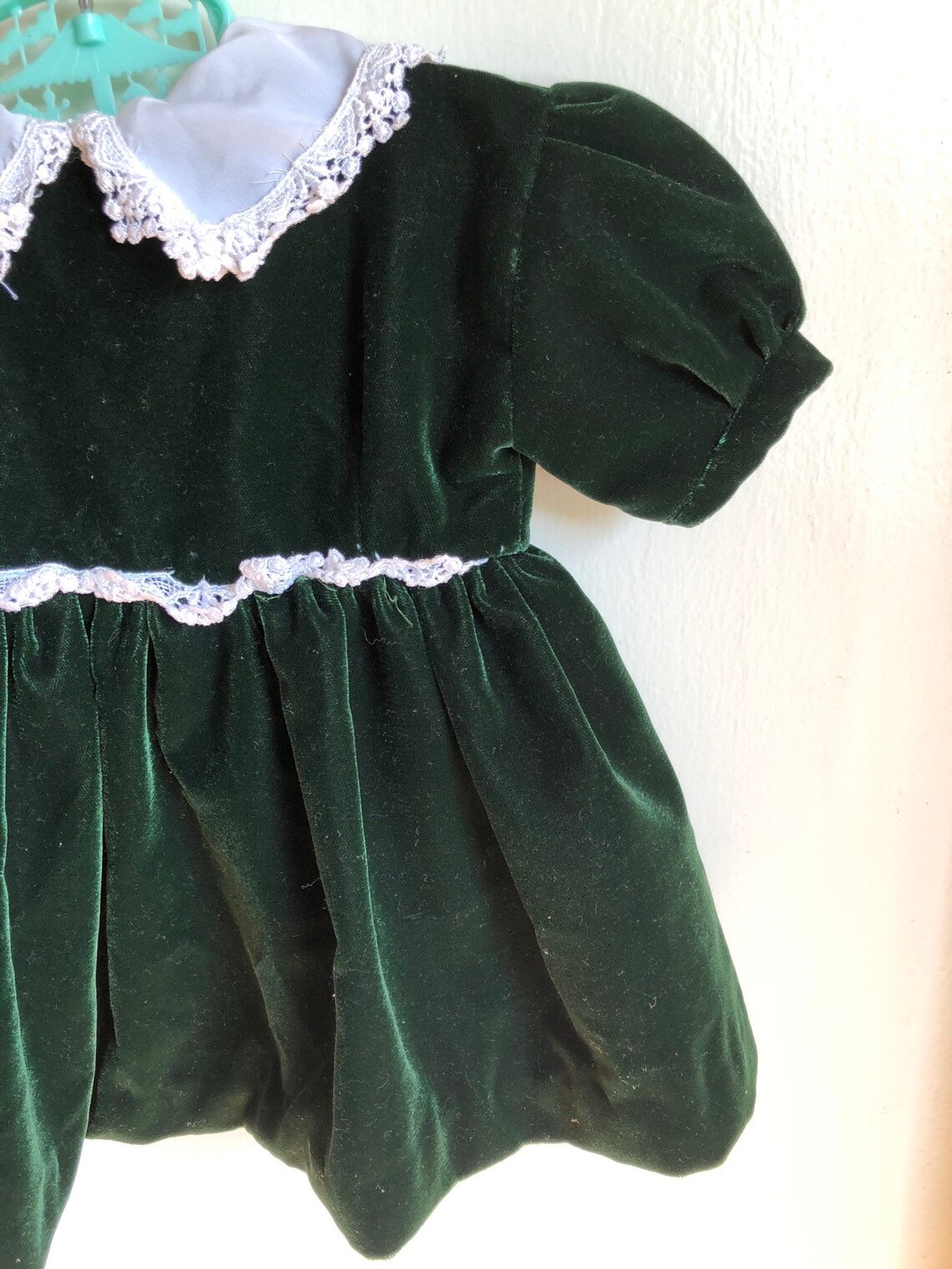 Vintage Baby Girl Velvet Green Dress Handmade Sz 12M Etsy
