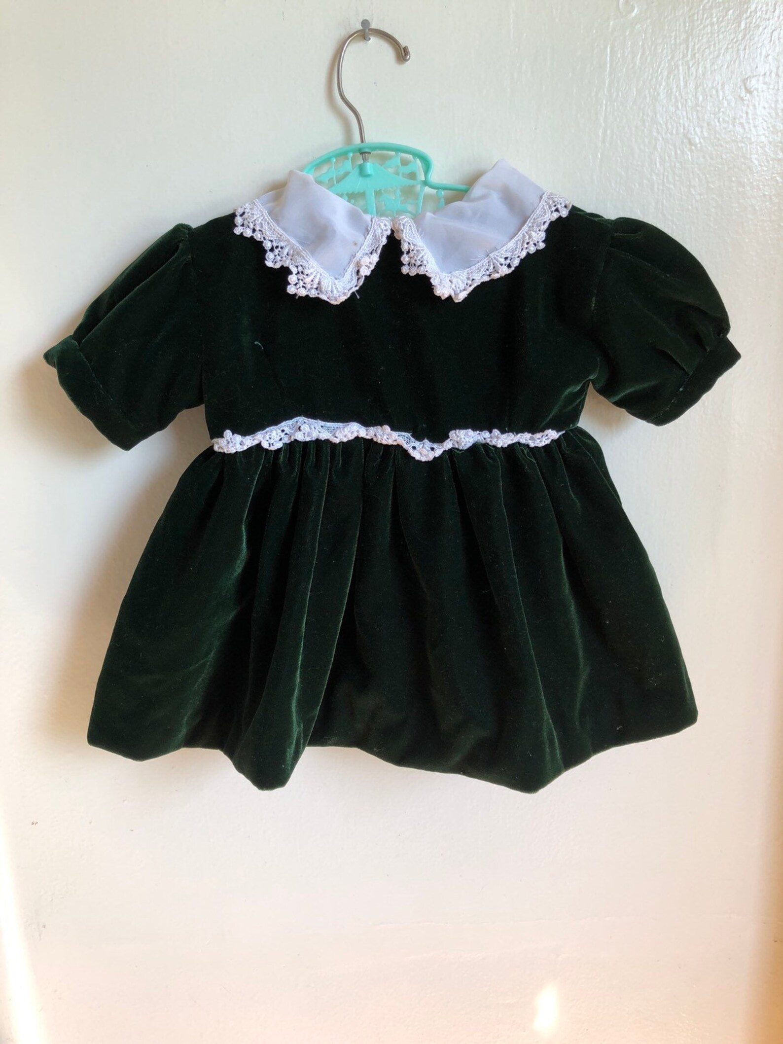Vintage Baby Girl Velvet Green Dress Handmade Sz 12M Etsy