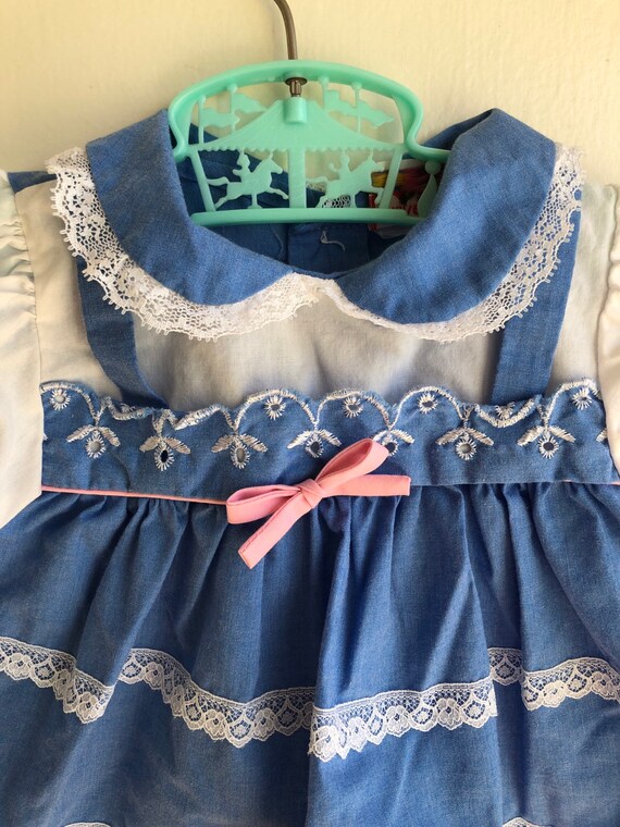 Vintage Fisher Price Baby Girl Dress Blue Lace Sz… - image 2