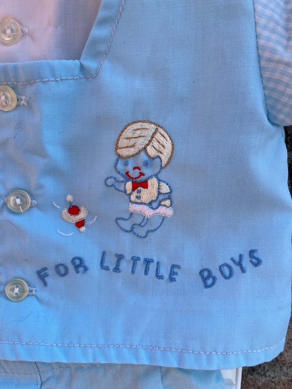 Vintage Baby Boy Suit Set Plastic Pants Sz 0/6M - image 6