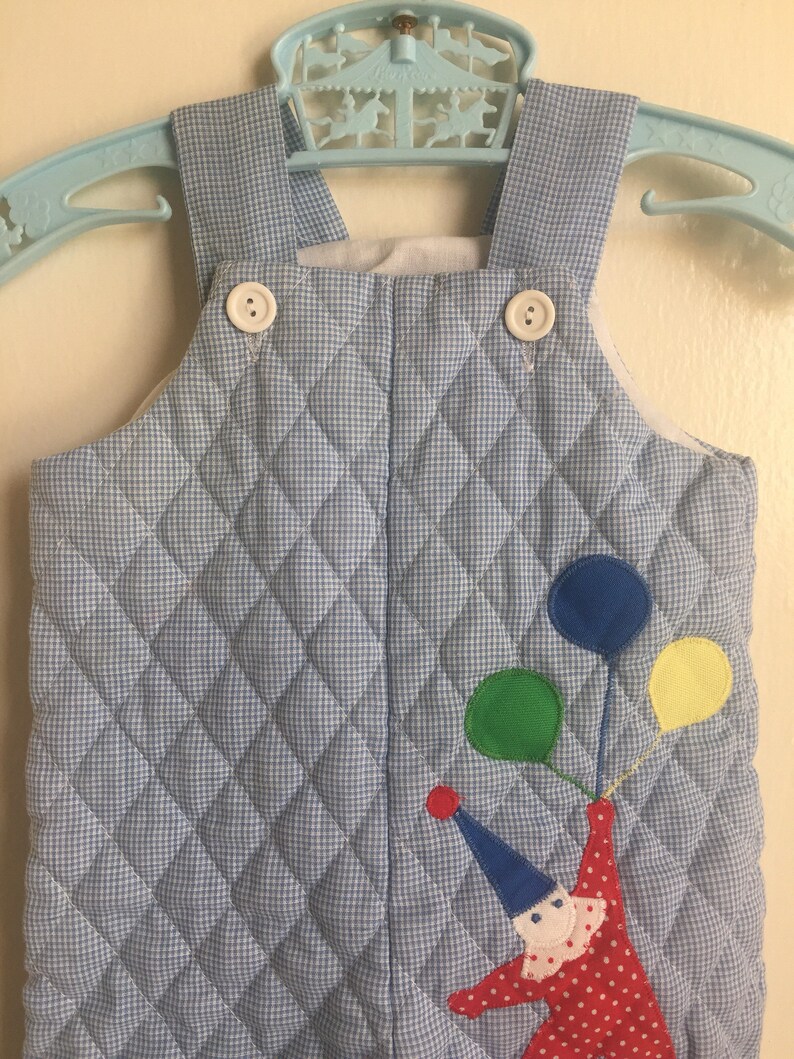 VTG Lisa Jackson Baby Boy Quilted Footed Romper Clown Balloons Newborn