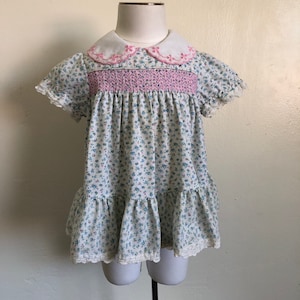 Vintage Kleid Floral Gesmokt Gr 6/12 M
