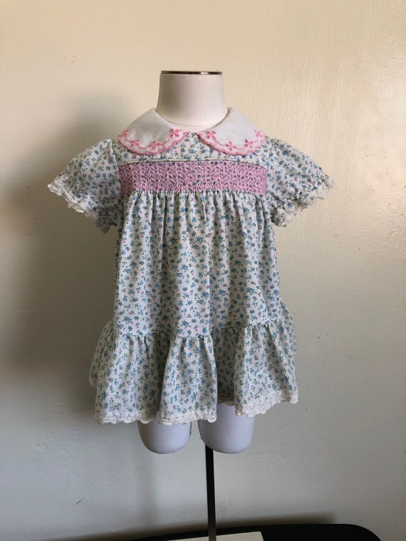 Vintage Dress Floral Smocked Sz 6/12M - image 1