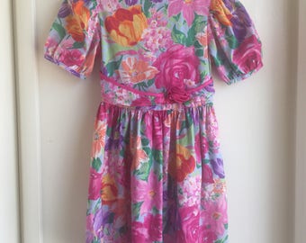 VTG Sweet Liberty Girl Robe Florale Rose Pourpre Tailles 6-8