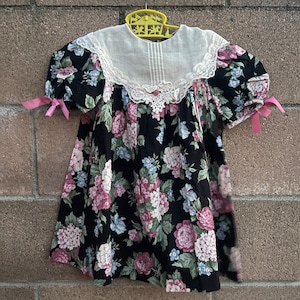 Vintage Bonnie Jean Dress Sz 4 Floral Black Party