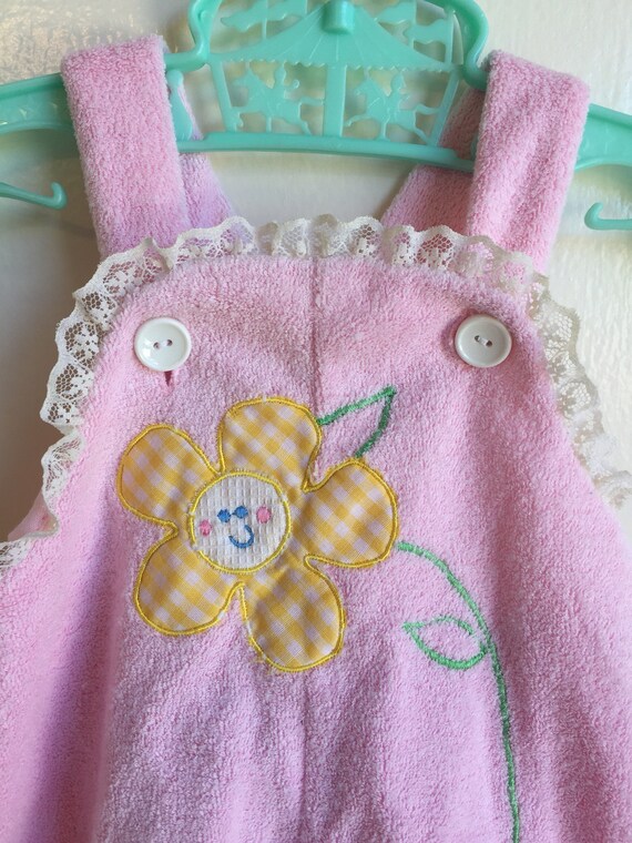 VTG Baby Girl Romper Pink Terry Cloth Sun Suit Sz… - image 2