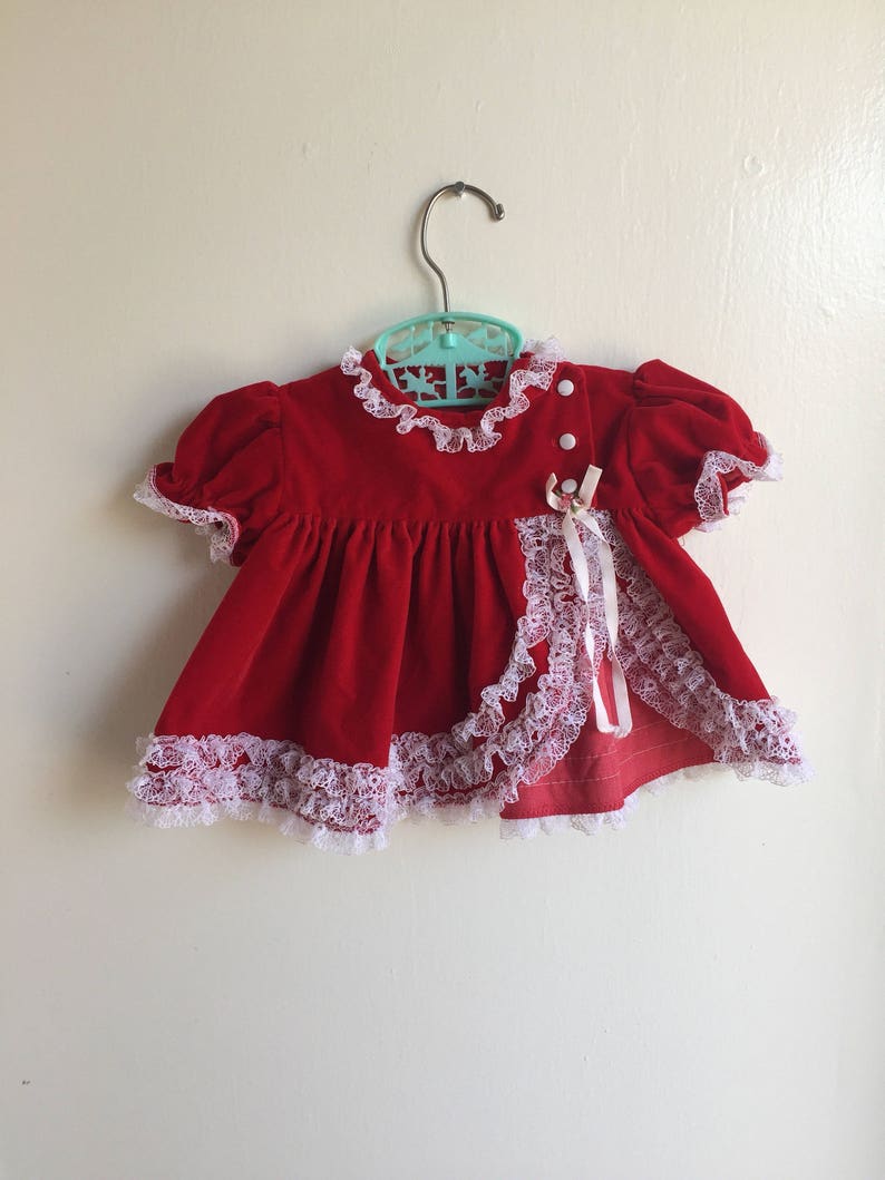 VTG Cutest One Christmas Holiday Dress Red White Velvet Sz 0-6M