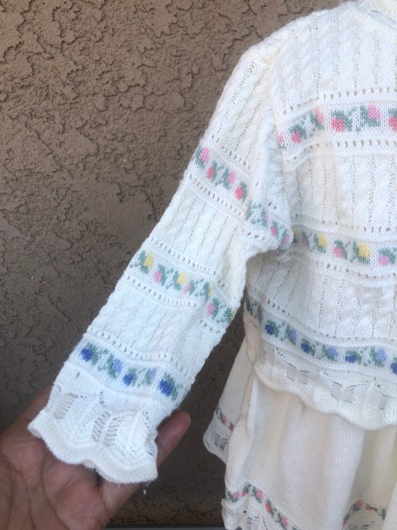 Vintage Sweater Skirt Set Knit Flowers Sz 24M - image 7