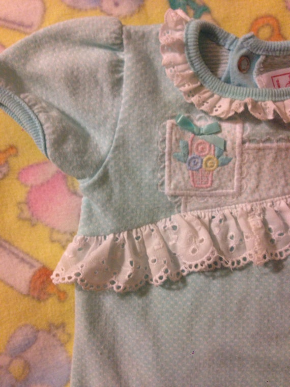 VTG Buster Brown Baby Girl Blue Romper Sz 6-9M Fl… - image 2