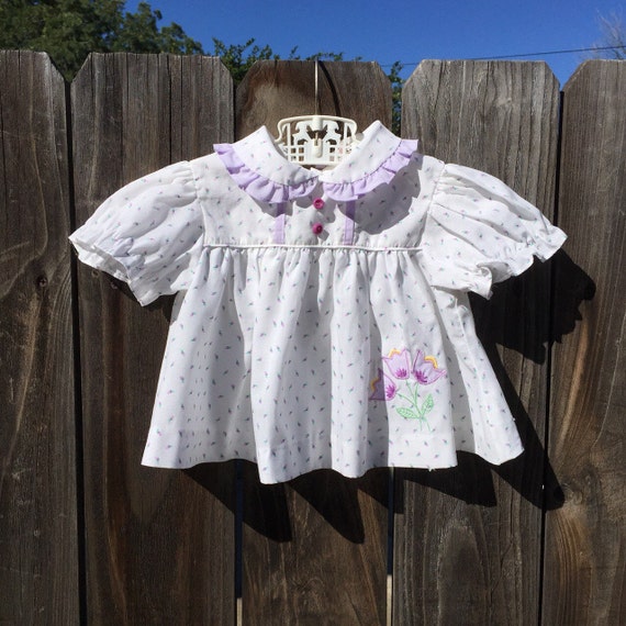 VTG Baby Girl Dress purple Rosebuds flowers white 